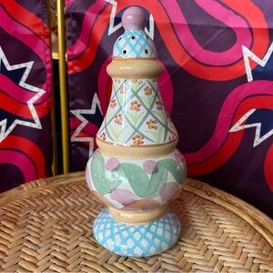 Vintage Mackenzie Childs Sugar Shaker Monet Ceramic Pottery Hand Painted Floral